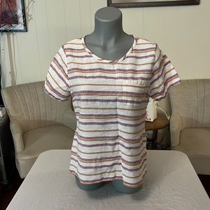 C&C California White Shirt with Multicolored Stripes in Size Medium
